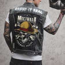 Comprar 2439 * De ossos de caveira para motocicleta desgastada estampada casual colete jeans estilo masculino a partir de 29 | Joom