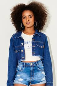 Jaqueta Cropped Feminina Barra Desfiada Planet Girls Jeans Escuro PP
