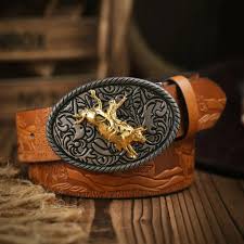 Cinto Country Fivela Cowboy Dourado Couro Pu Caramelo