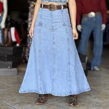 Saia Longa Jeans Western Cós Alto - 1016