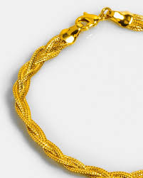 Pulseira Trançada Três Fios Trabalhado Ouro