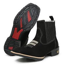 Botina Masculina Preta Bota Country Texana Bico Quadrado Couro Montaria Cavalgada Pecuaria