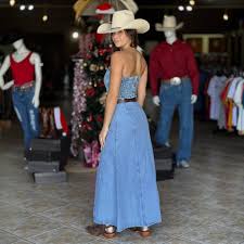 Saia Longa Jeans Western Cós Alto - 1016